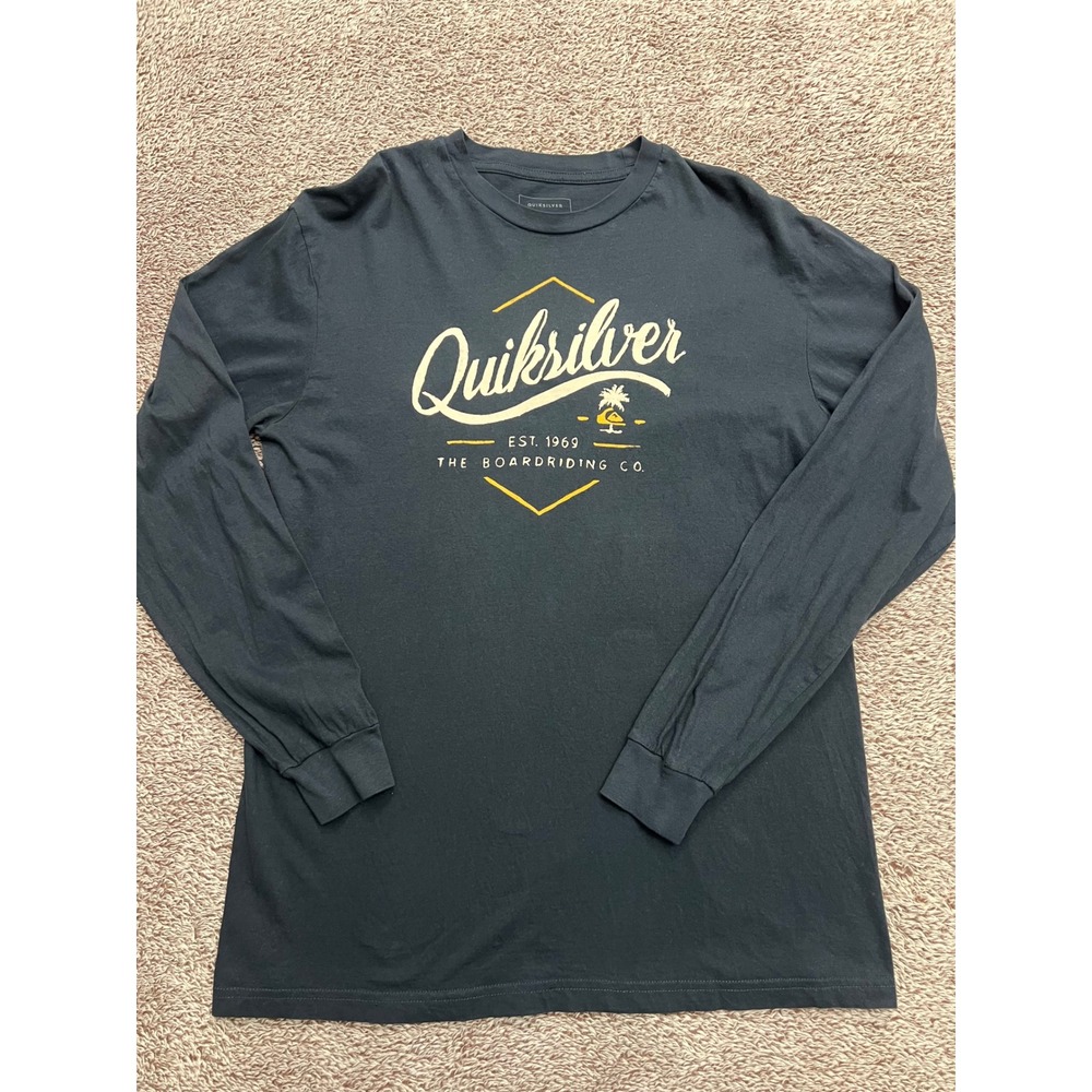 Quiksilver Mens Long Sleeve Graphic T-Shirt Black Size L Style 1401 Surf Tee